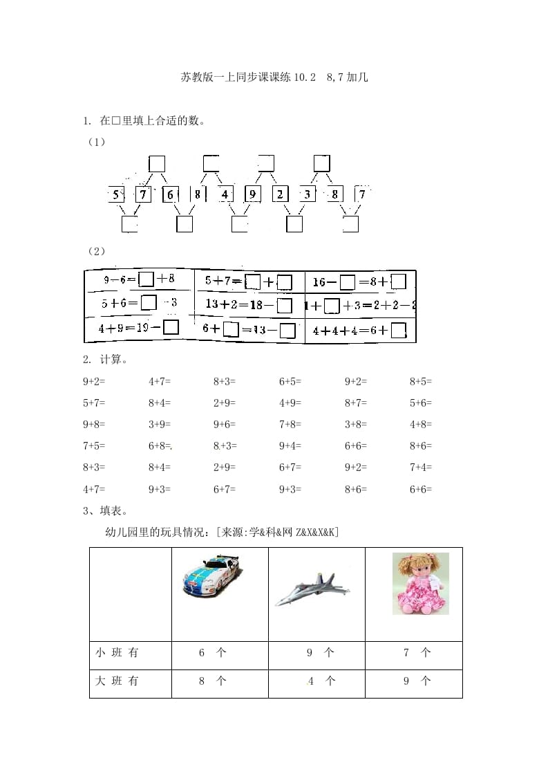 一年级数学上册10.28,7加几-（苏教版）-学习资料站
