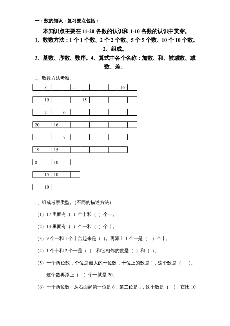 一年级数学上册专题训练—填空题（苏教版）-学习资料站