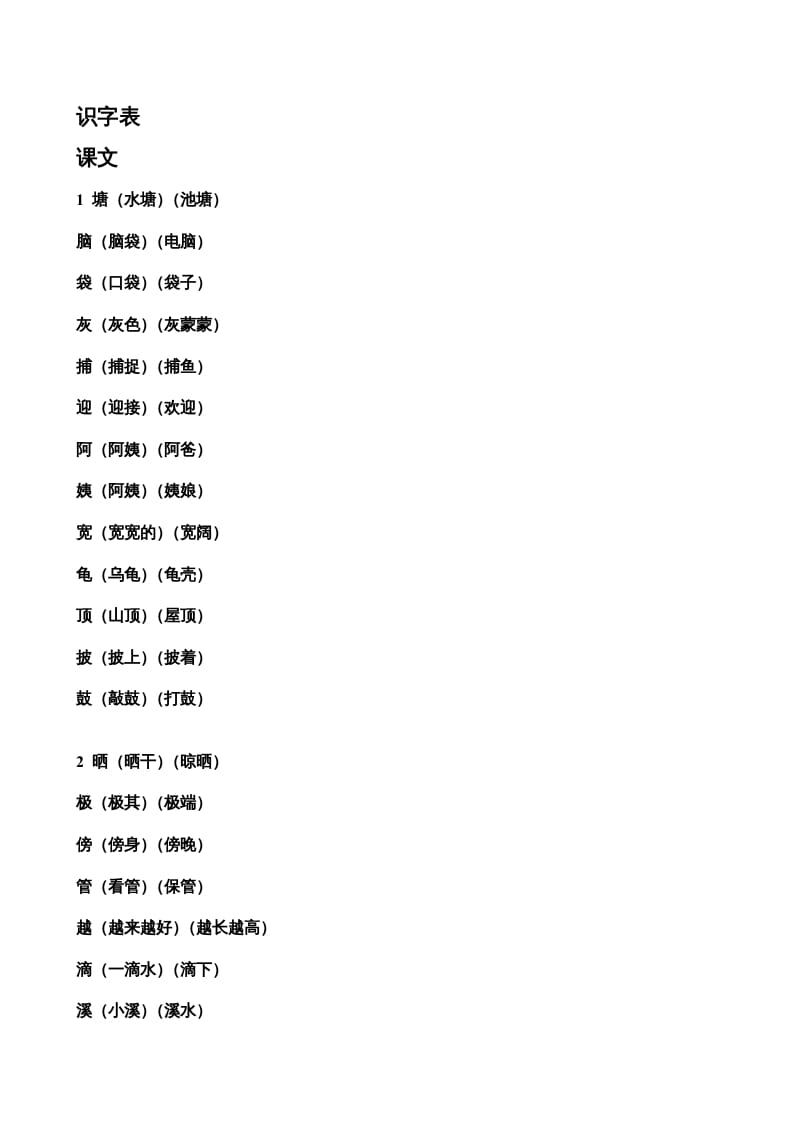 二年级语文上册生字表组词（部编）-学习资料站