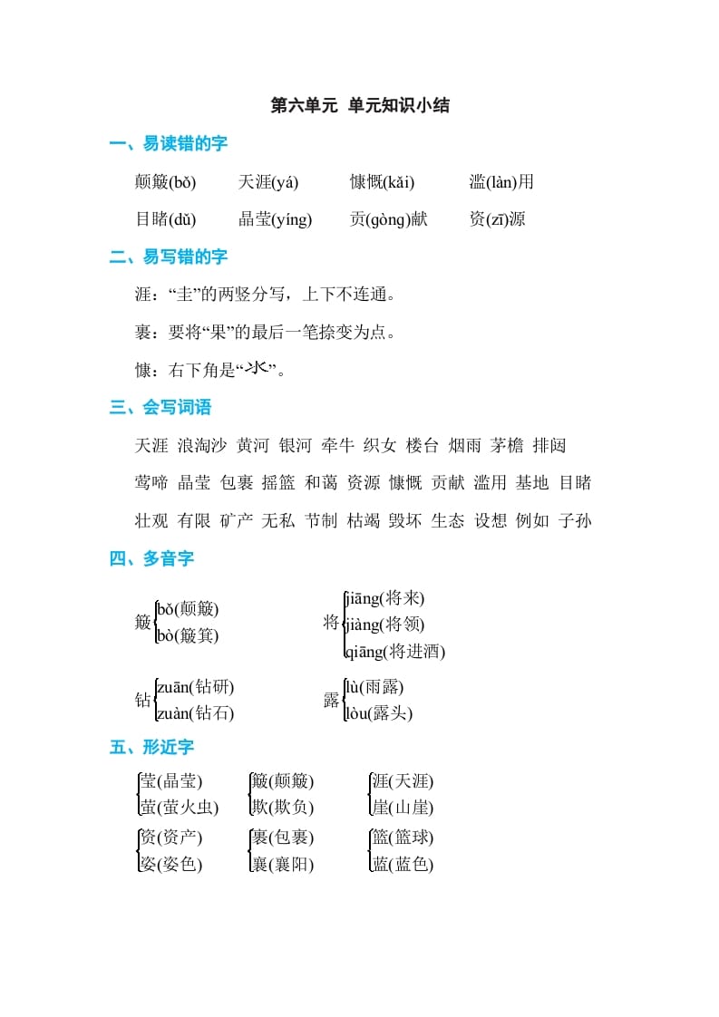 六年级语文上册第六单元单元知识小结（部编版）-学习资料站