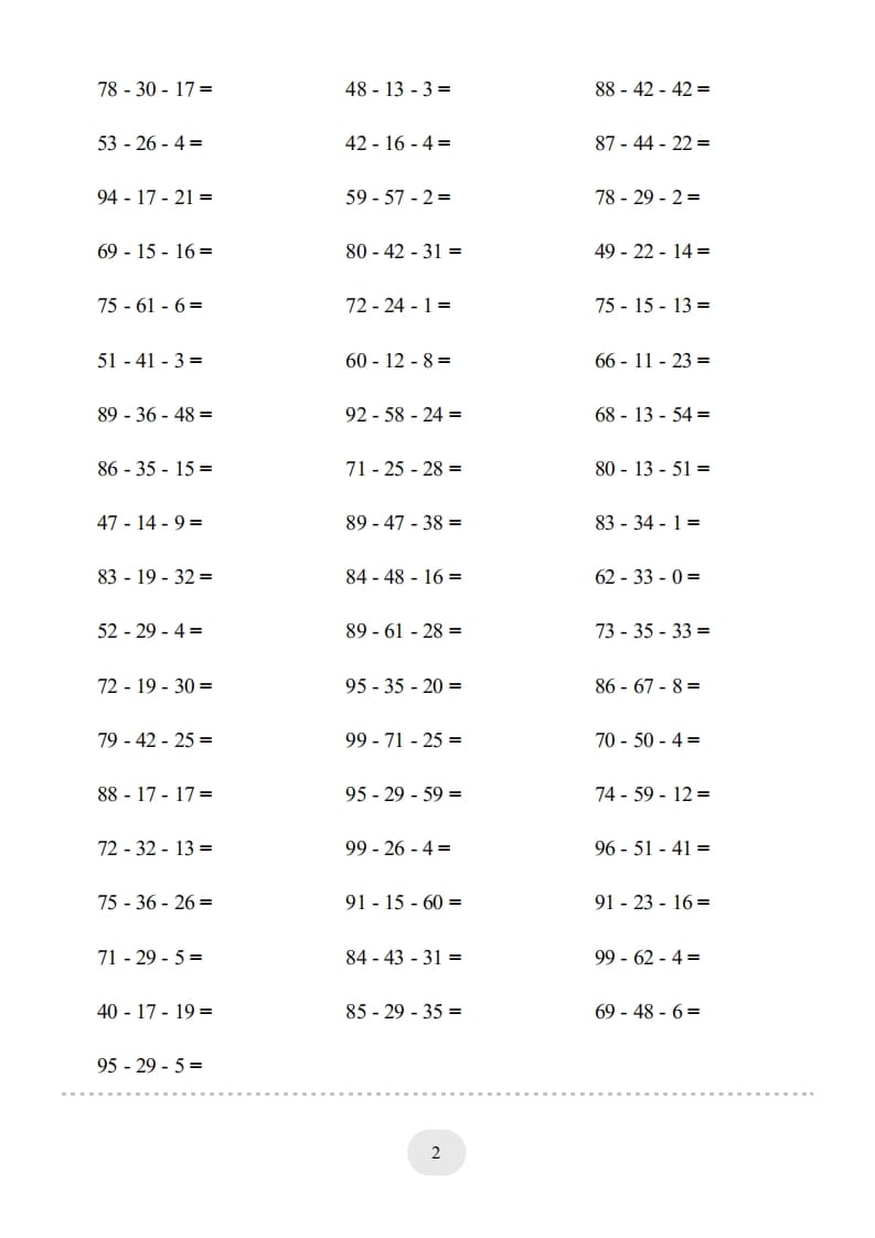 图片[2]-二年级数学上册口算题(连减)1000题（人教版）-学习资料站