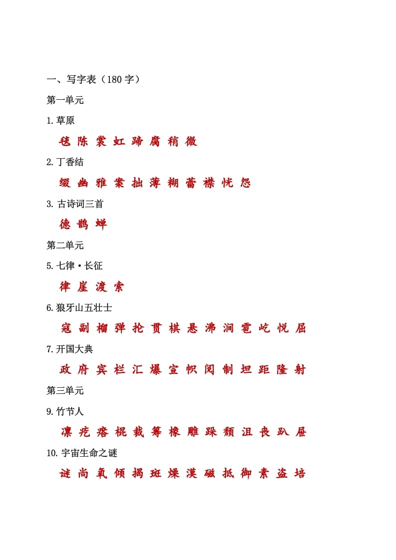 六年级语文上册（）课本内生字词汇总（部编版）-学习资料站