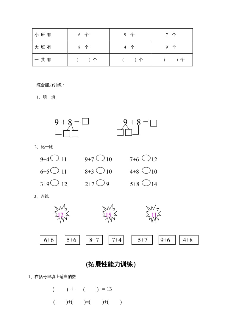 图片[2]-一年级数学上册第9单元检测卷（人教版）-学习资料站