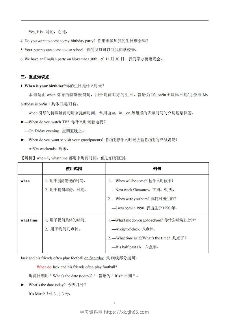 图片[2]-人教版英语七年级上Unit8Whenisyourbirthday？知识点_-学习资料站