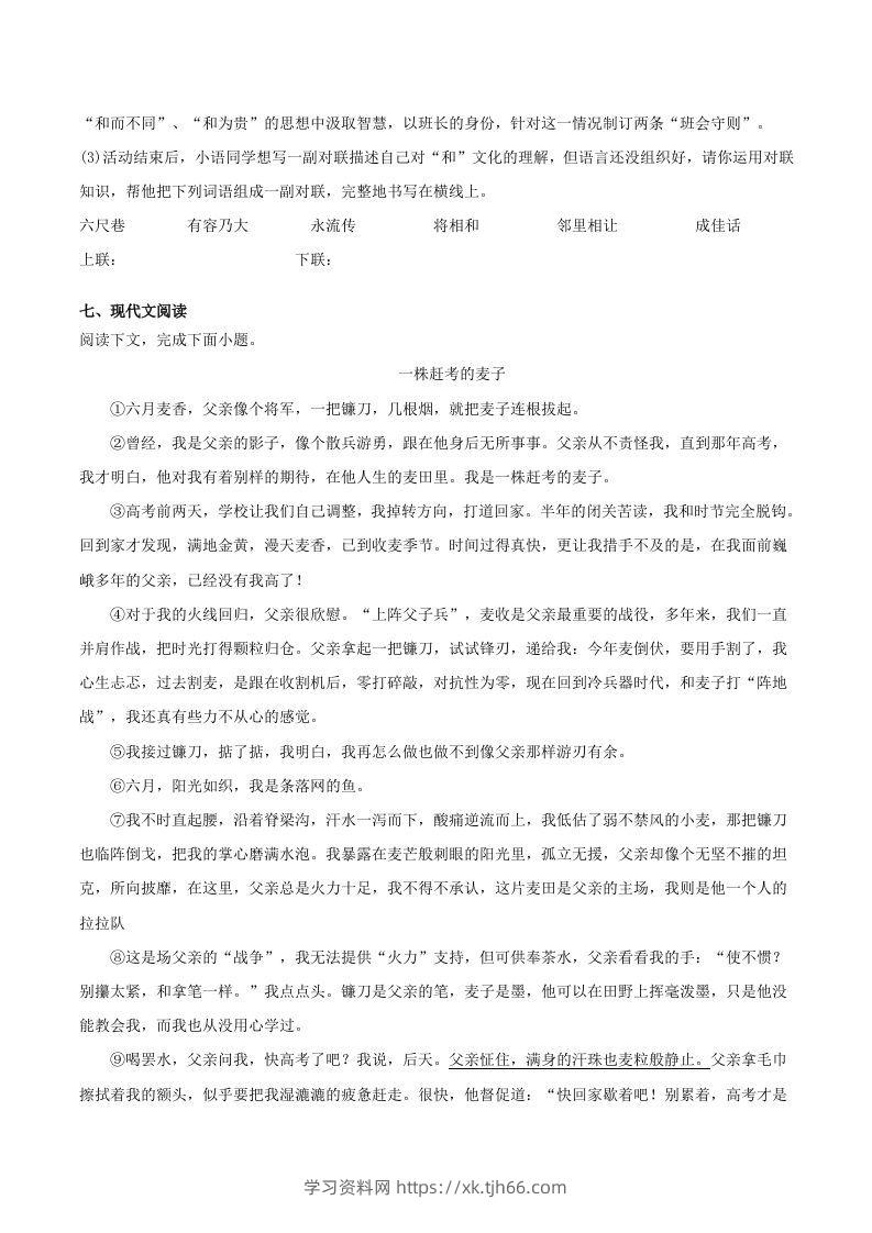 图片[3]-2022-2023学年河南省洛阳市嵩县八年级下学期期末语文试题及答案(Word版)-学习资料站