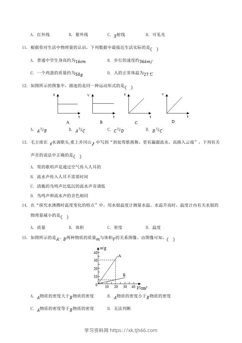 图片[3]-2021-2022学年湖南省邵阳市新邵县八年级上学期期末物理试题及答案(Word版)-学习资料站