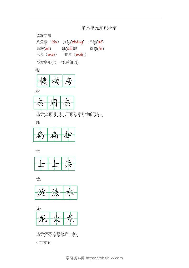 二上语文第六单元知识重点-学习资料站