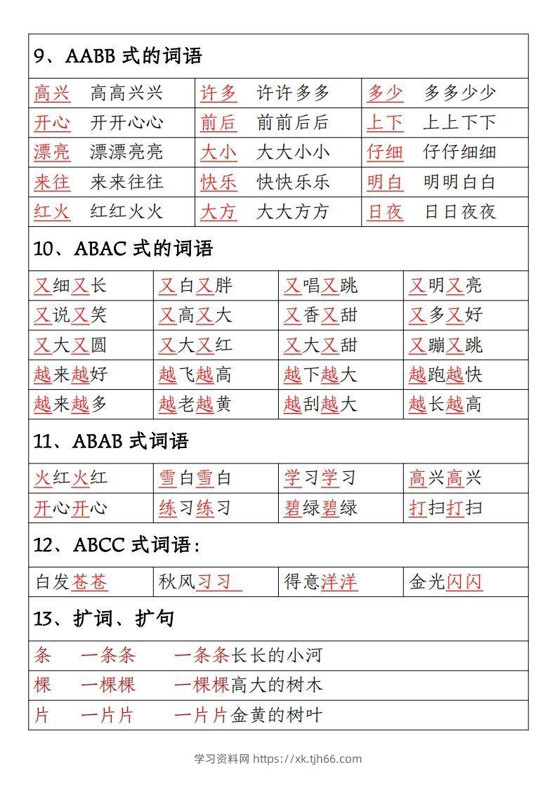 图片[3]-【期末重点考点总结词语积累汇总】一上语文-学习资料站