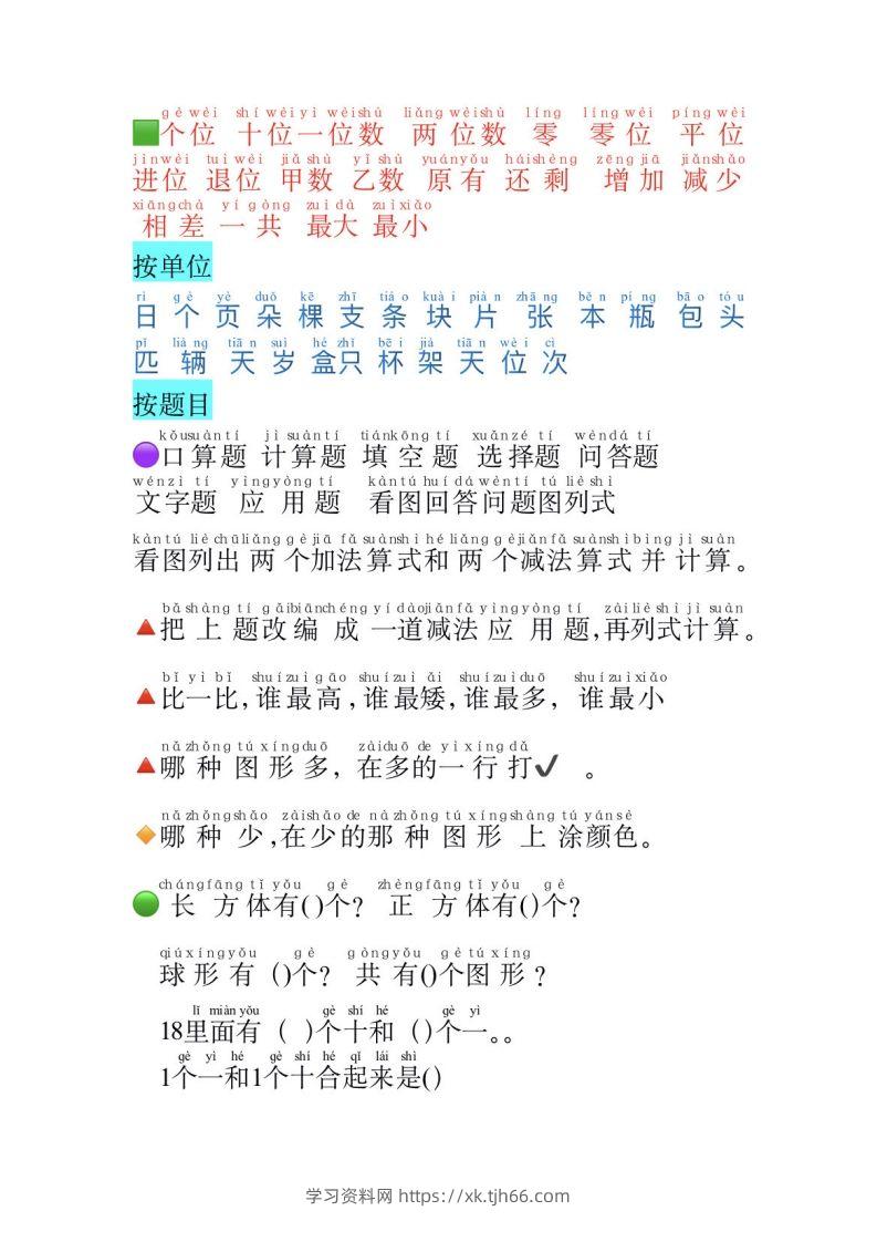 图片[2]-一年级上册数学必认常用字-学习资料站