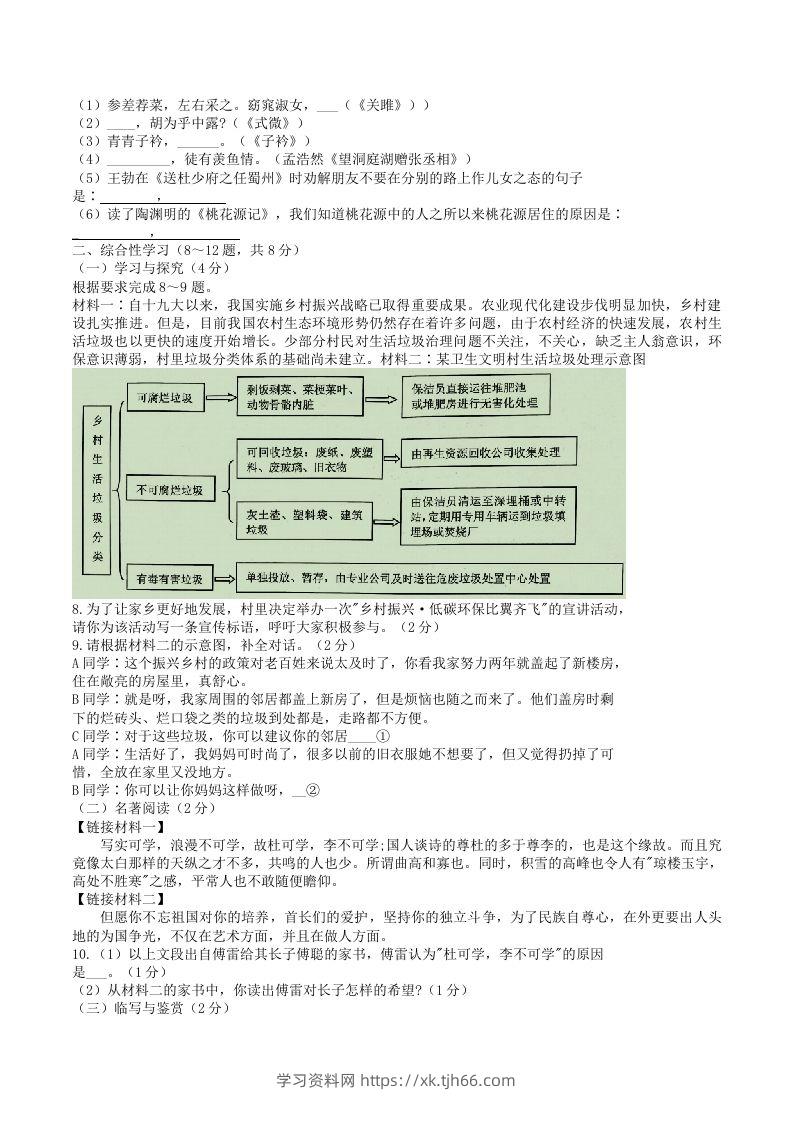 图片[2]-2021-2022学年云南省昭通市绥江县八年级下学期期中语文试题及答案(Word版)-学习资料站