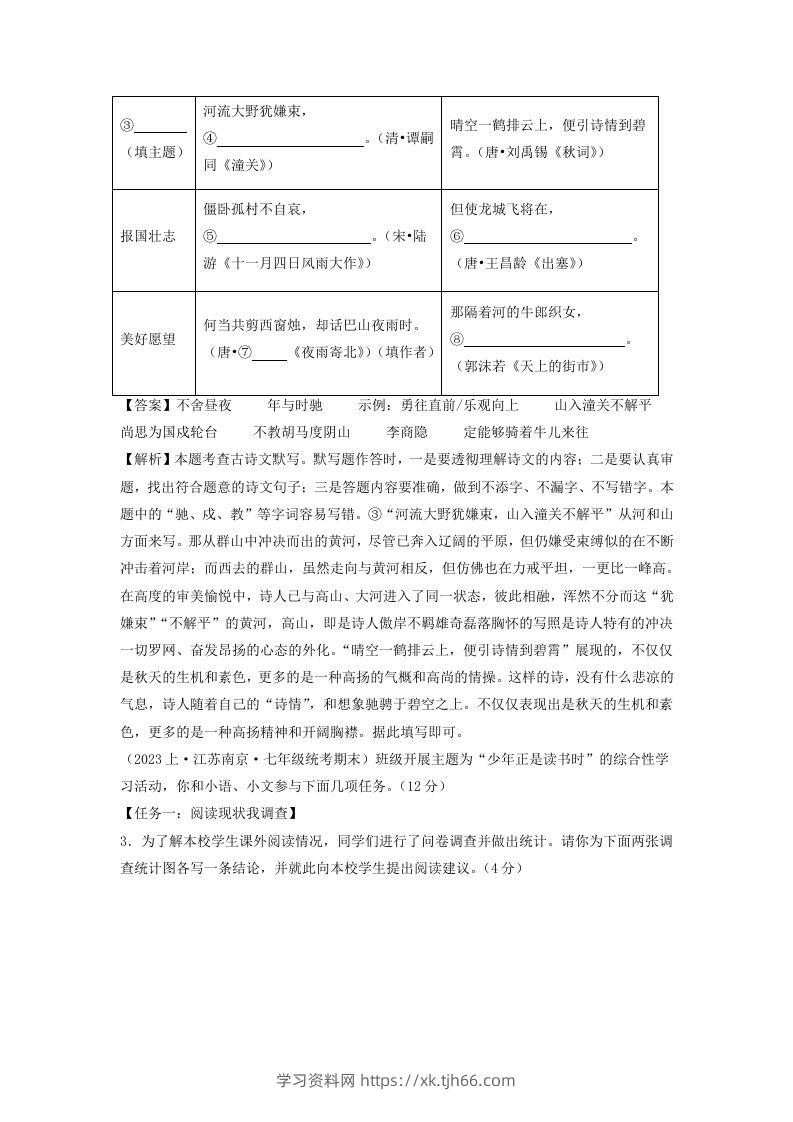 图片[2]-2023-2024学年江苏南京七年级上册语文期末试卷及答案A卷(Word版)-学习资料站