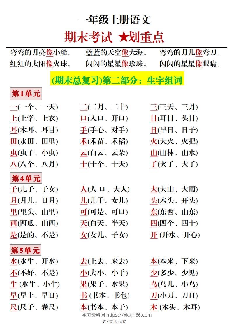 图片[3]-一年级上册语文期末考试划重点-学习资料站