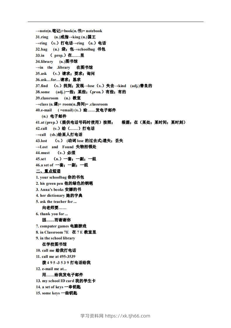 图片[2]-3.人教版七年级上英语Unit3复习提纲-学习资料站