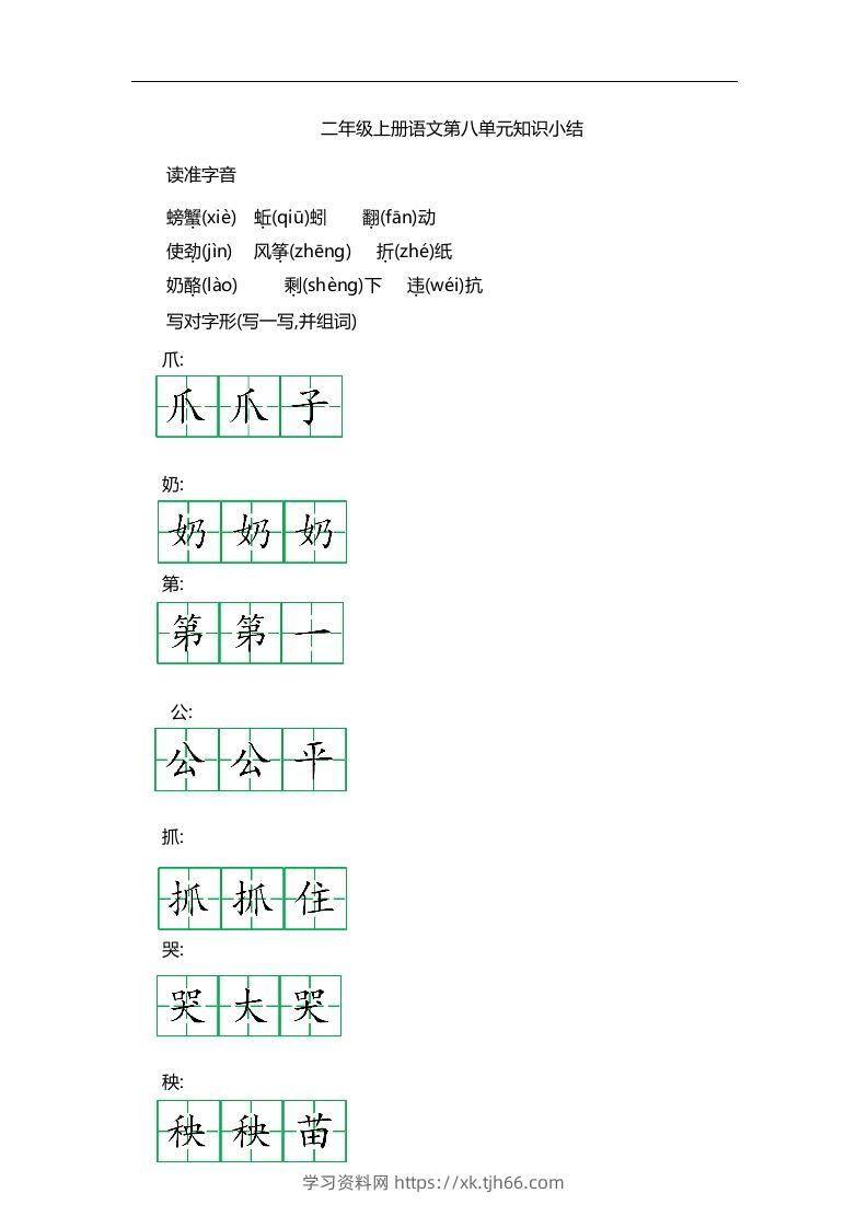 二上语文第八单元知识重点-学习资料站