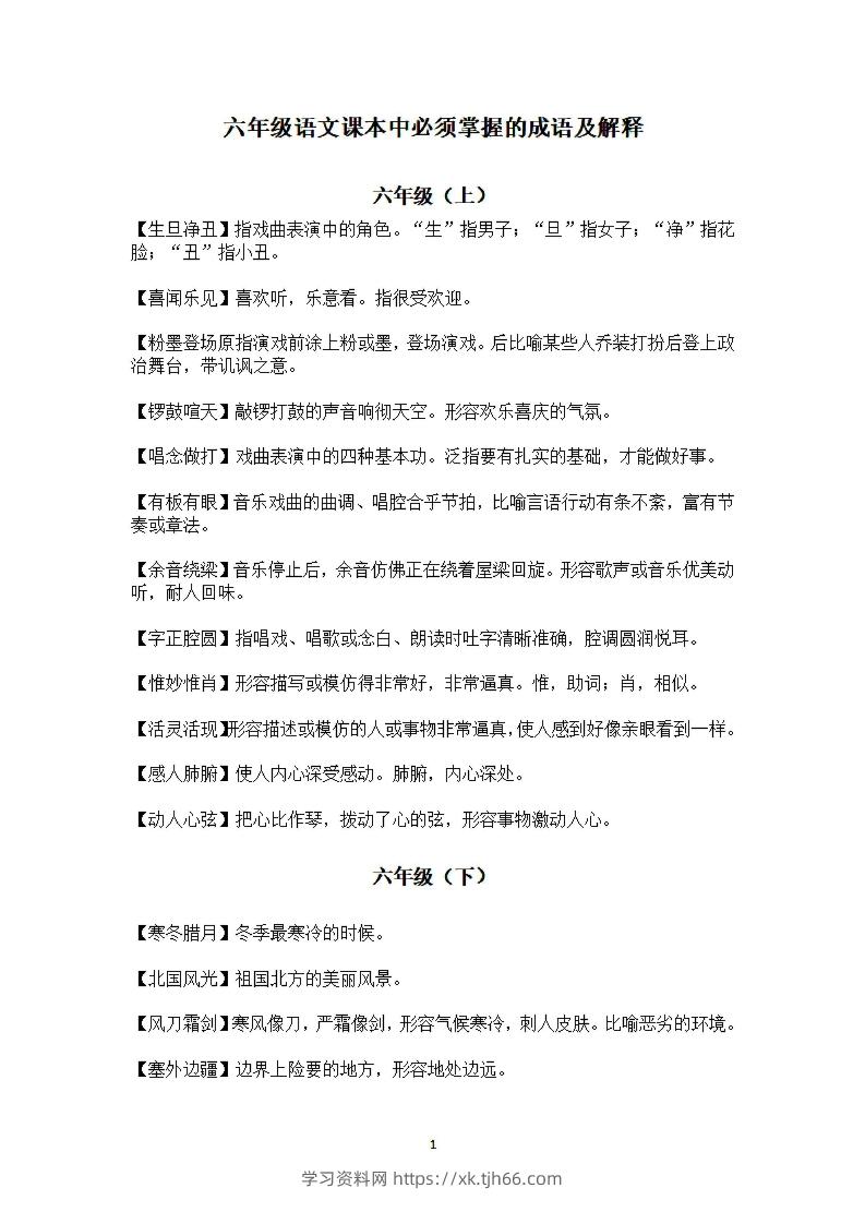 六年级上语文课本中必须掌握的成语及解释-学习资料站