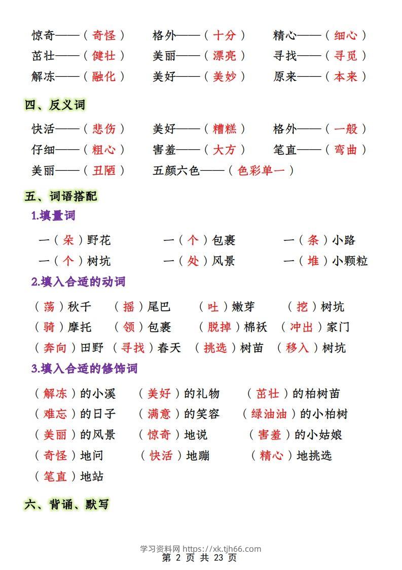 图片[2]-二年级下册1-4单元语文期中必考知识大盘点（23页）-学习资料站