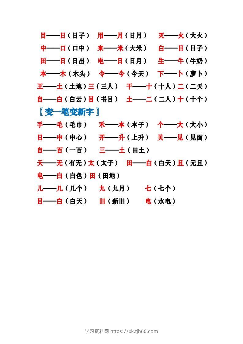 图片[2]-一上语文加加减减变新字梳理汇总+专项练习-学习资料站