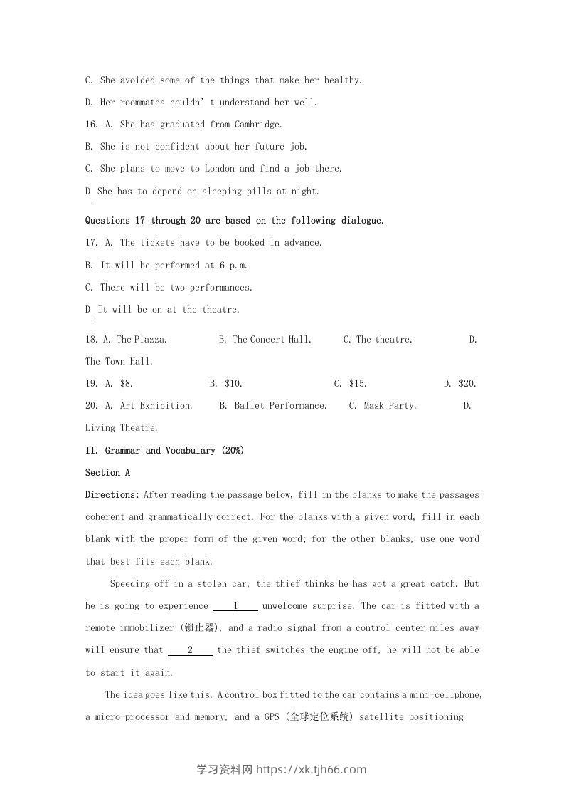 图片[3]-2021-2022学年上海市金山区高三上学期期中英语试题及答案(Word版)-学习资料站