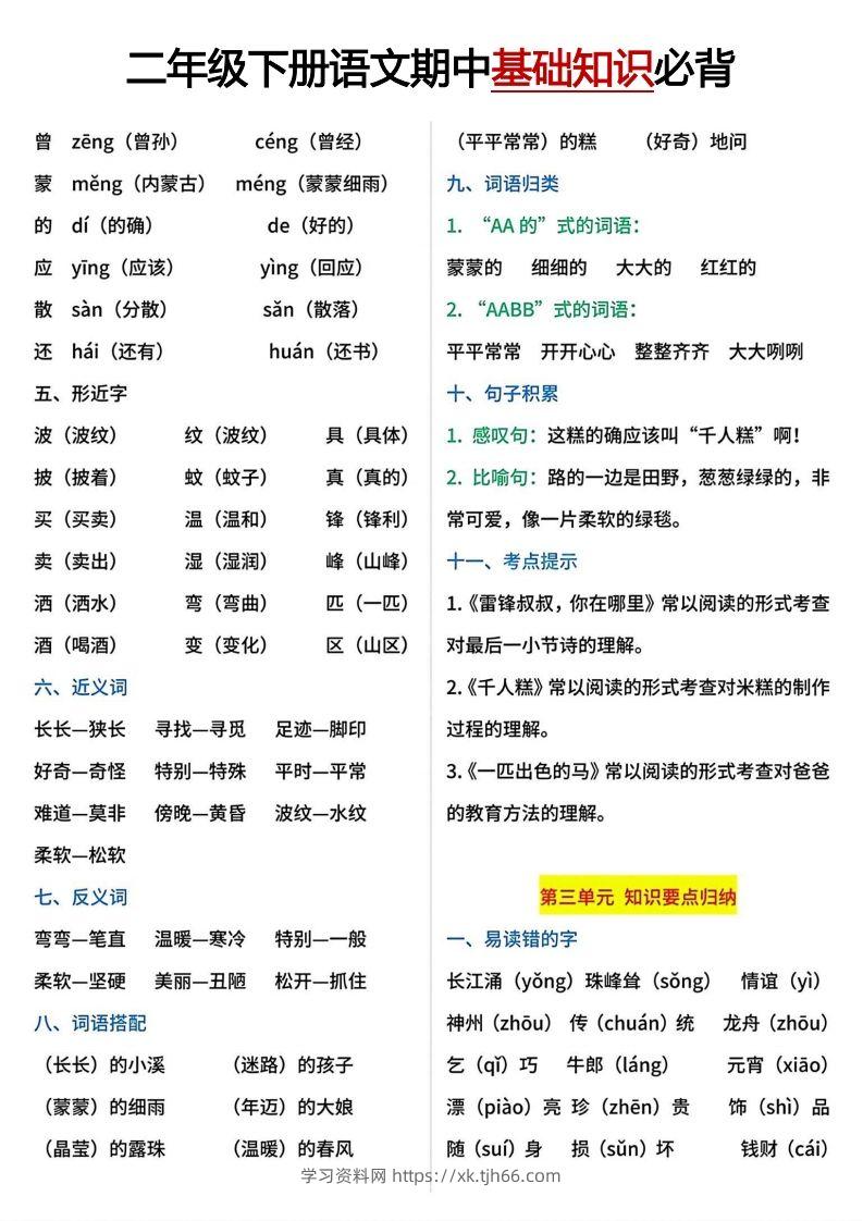 图片[3]-二年级下册期中基础知识必背-学习资料站