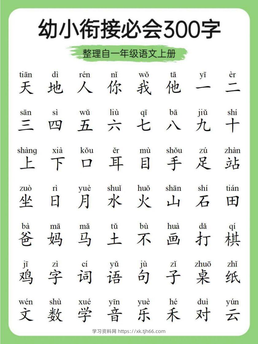 幼小衔接必会300字-学习资料站