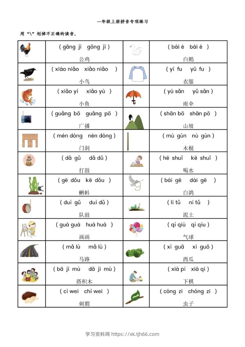 一年级语文上册拼音专项-前鼻音后鼻音平舌音翘舌音练习题-学习资料站
