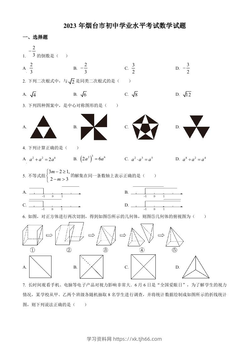 2023年山东省烟台市中考数学真题（空白卷）-学习资料站