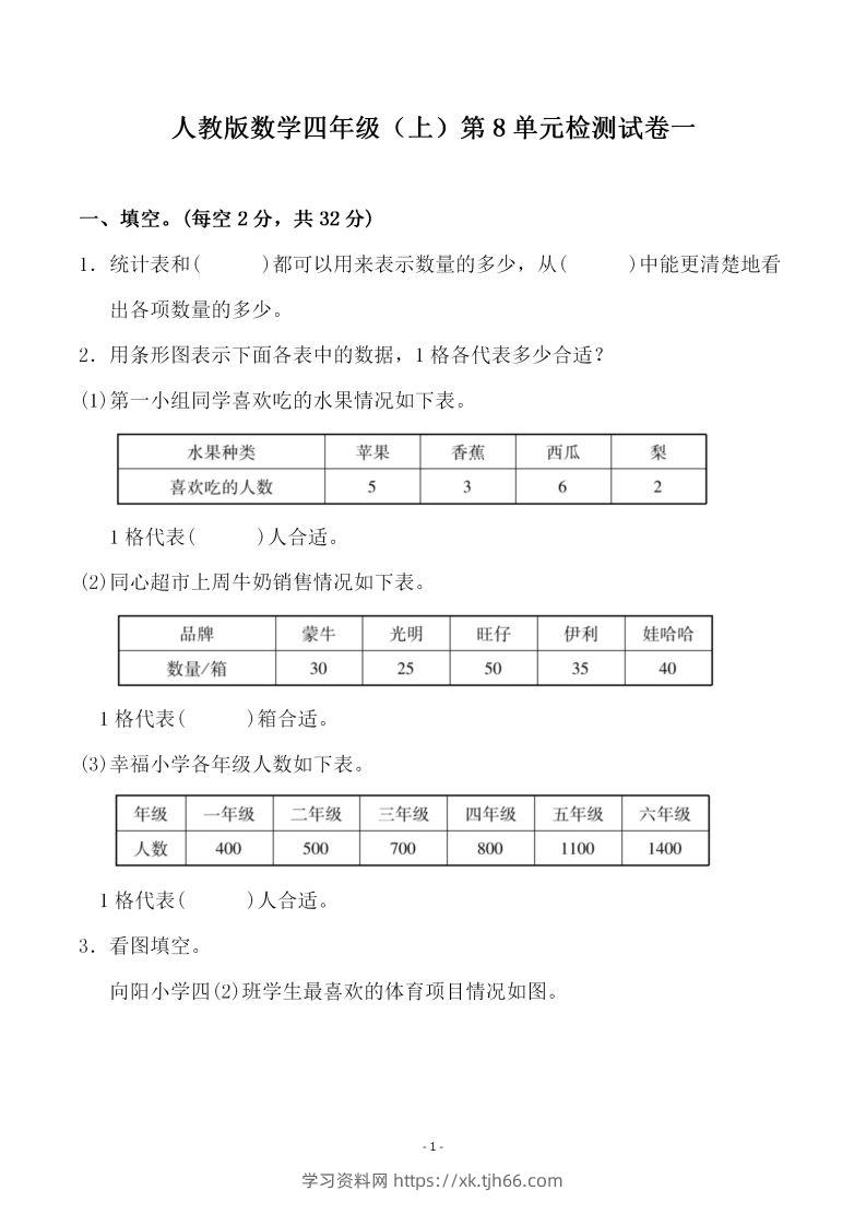 四（上）人教版数学第八单元检测试卷一-学习资料站