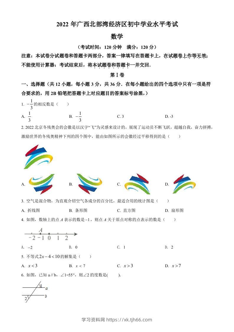2022年广西北部湾经济区中考数学真题（空白卷）-学习资料站