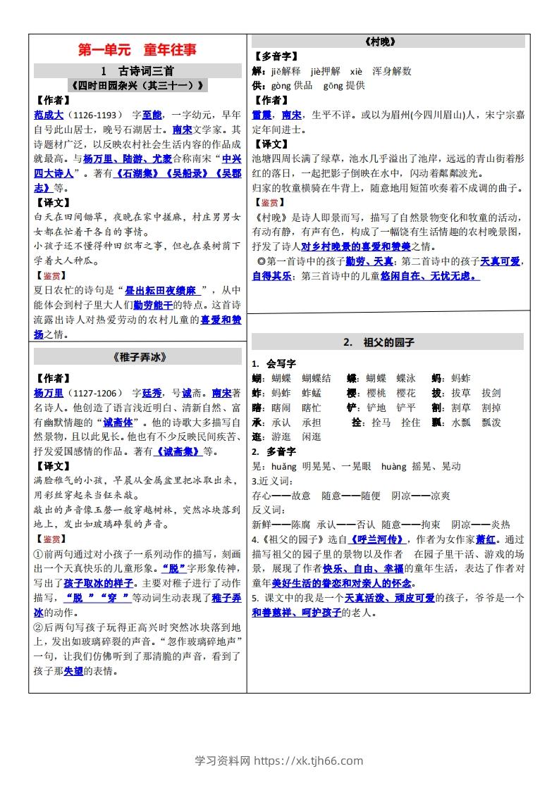 【课课贴】五下语文-学习资料站