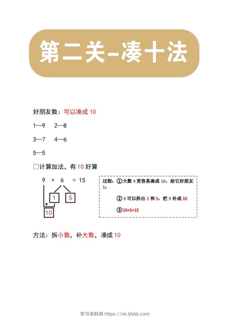【数学】第二关：凑十法-学习资料站