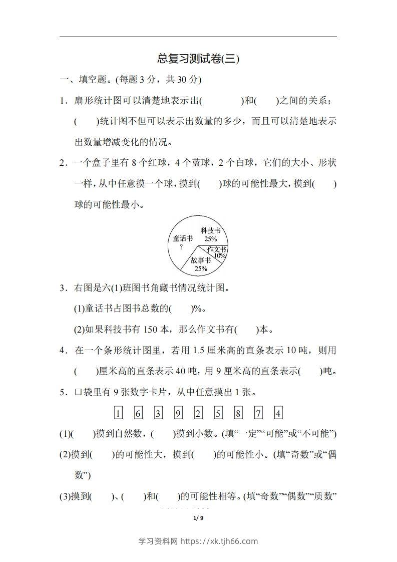 六（下）人教版数学期末总复习测试卷(三)-学习资料站