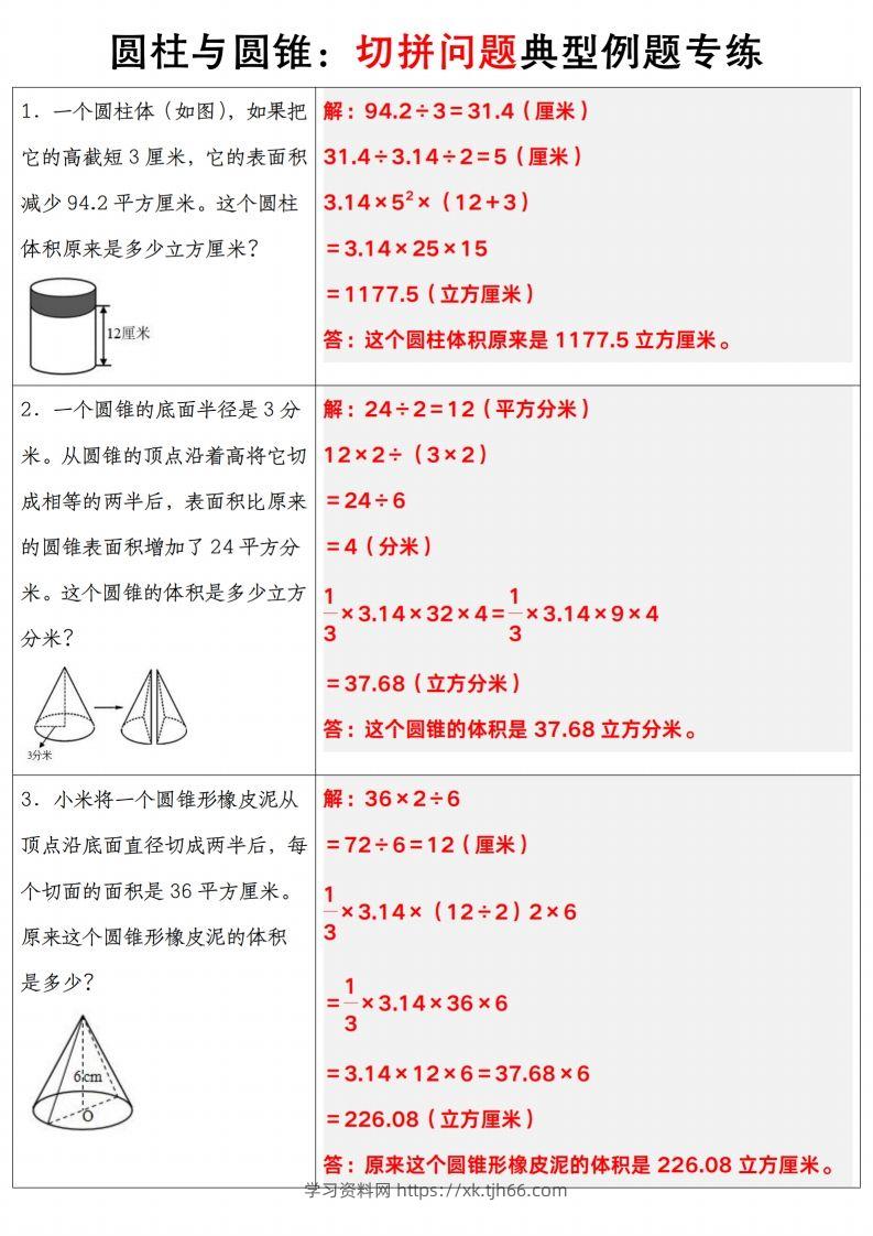 图片[2]-六下数学【圆柱与圆锥典型例题专练】-学习资料站