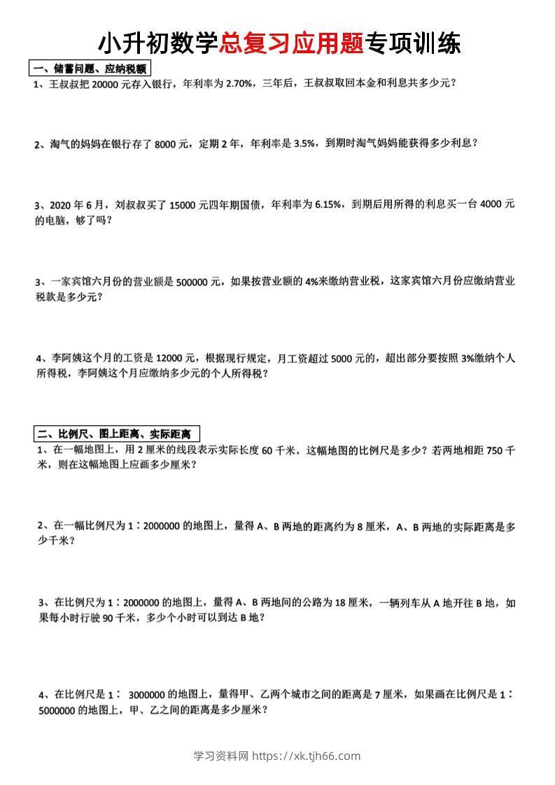 小升初数学【总复习应用题】-学习资料站