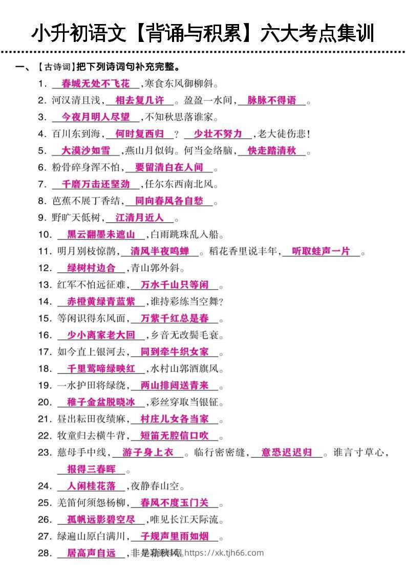《小升初语文【背诵与积累】六大考点集训》-学习资料站