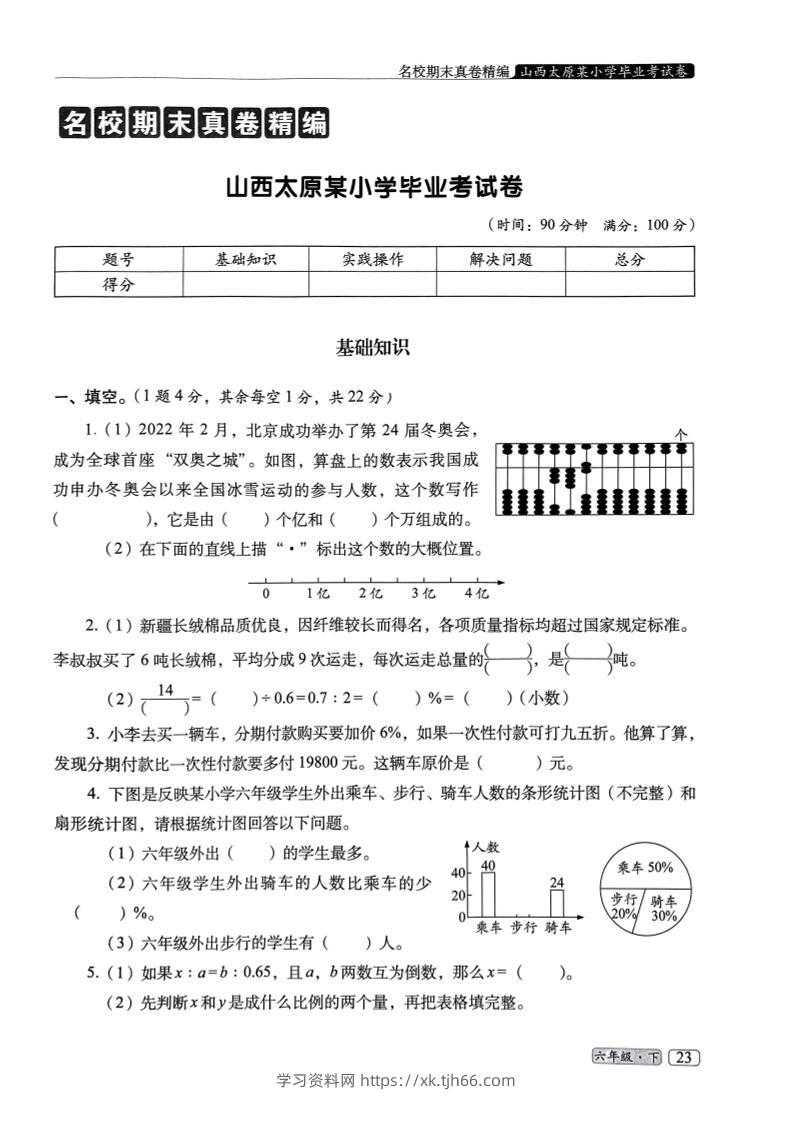 25春六年级数学下册人教版期末名校真题卷6套含答案-学习资料站