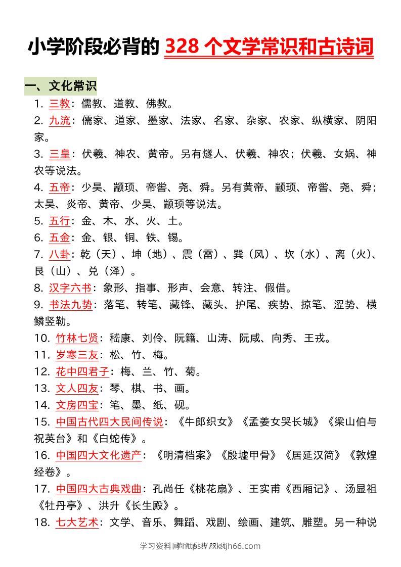 小升初语文必背的328个文学常识和古诗词-学习资料站