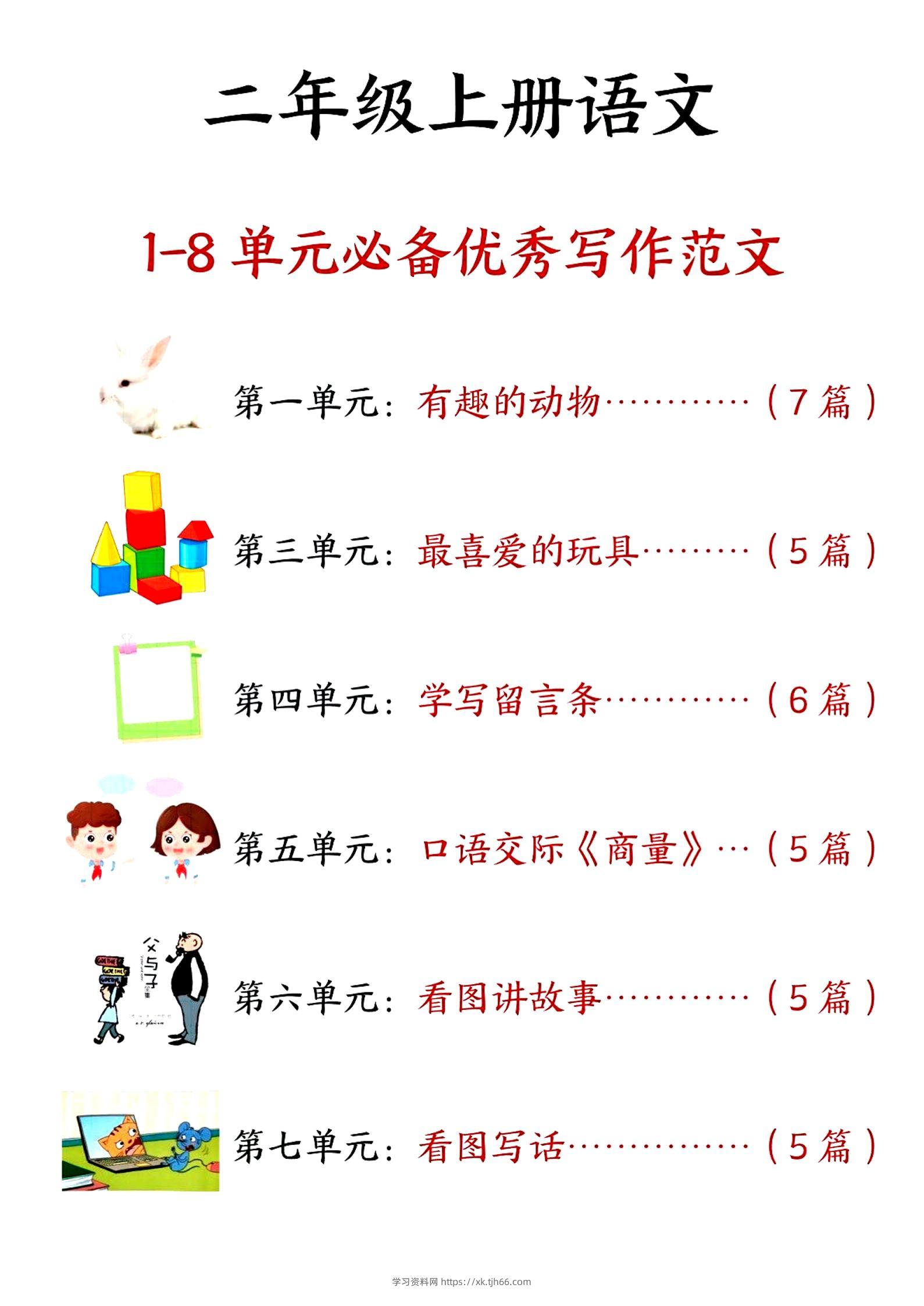 二上语文1-8单元必备优秀写作范文33篇（33页）-学习资料站