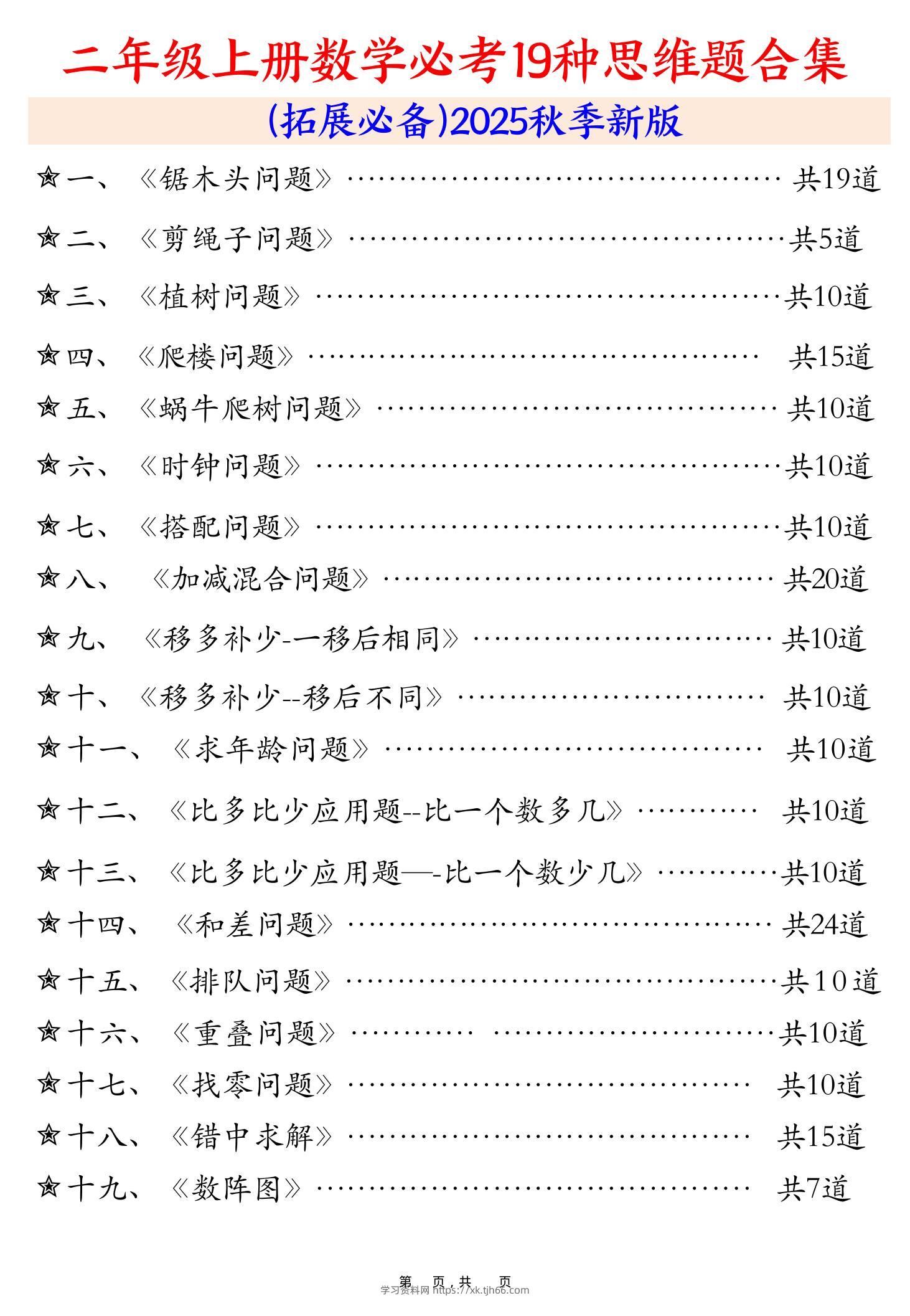 二上数学必考19种类型思维应用题训练合集225道（48页）-学习资料站
