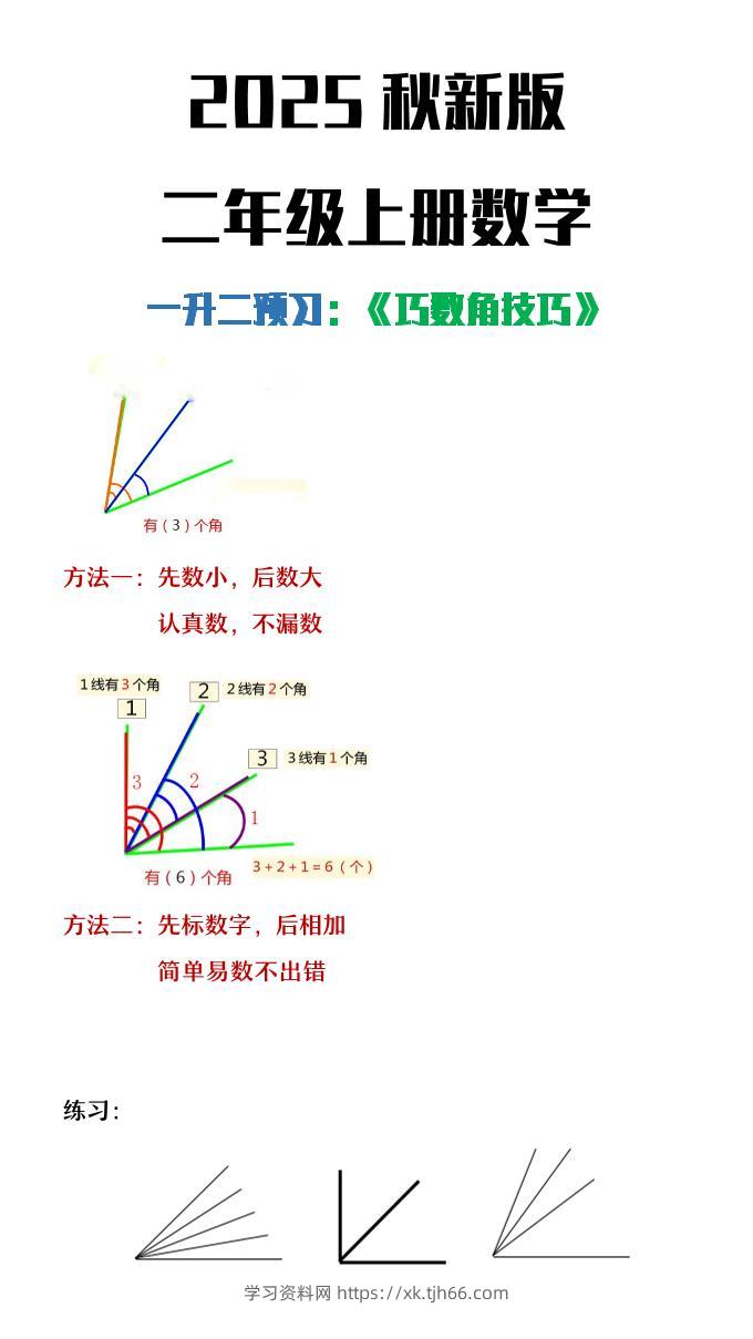 【2025秋新版】二年级上册数学巧数角的技巧-学习资料站