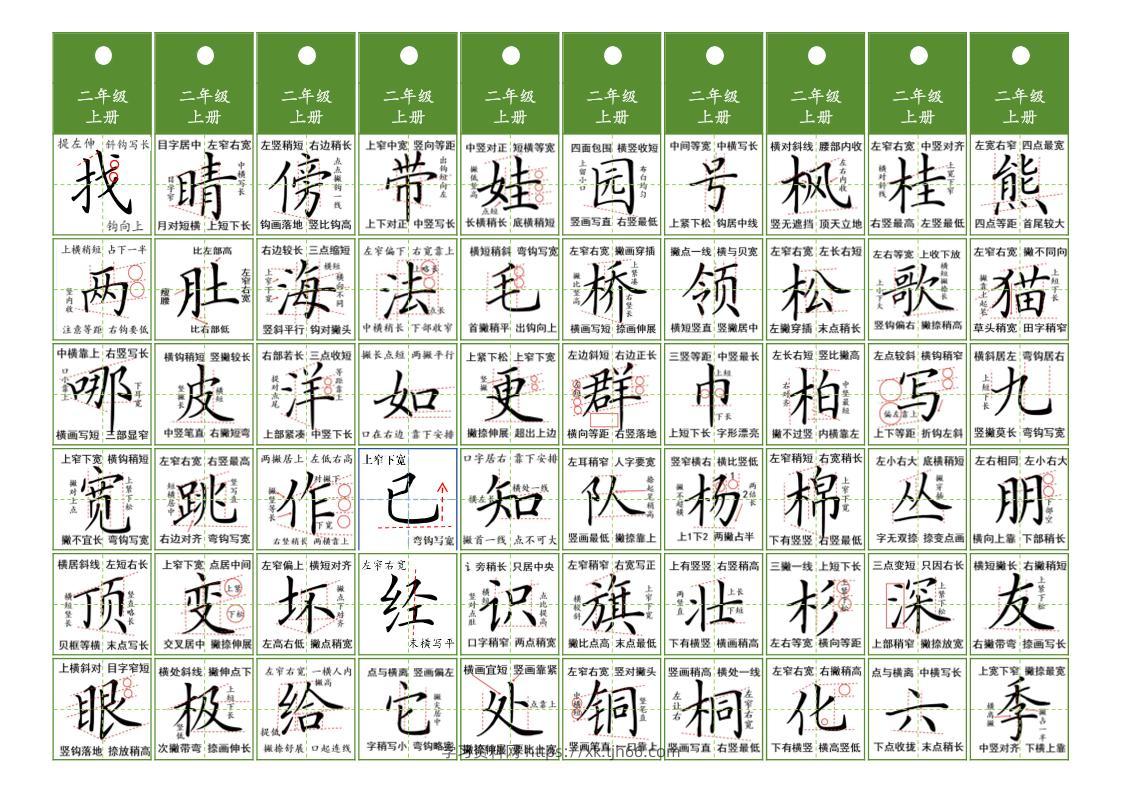 二年级上语文同步精讲字卡（共10页）-学习资料站